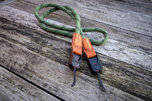Load image into Gallery viewer, The Savanna braided camera strap (Green braided rope - Horween Derby English Tan)